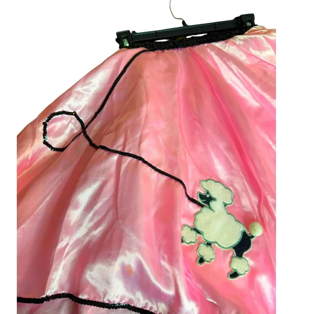 Vintage 1950s Style Pink Satin Poodle Skirt Sock Hop Costume Girls Large